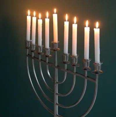 Modern Solid Metal Judaica Hanukkah Menorah 9 Branched Candelabra, Aluminum Finish Medium