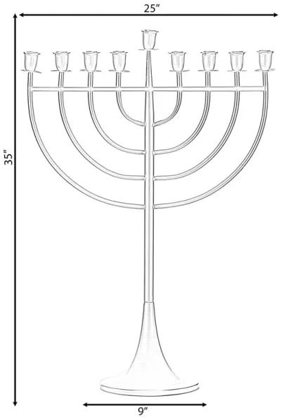 Modern Solid Metal Judaica Hanukkah Menorah 9 Branched Candelabra, Aluminum Finish Medium