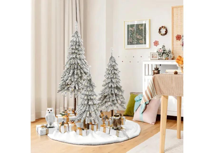 LuxenHome 3-Piece Snow-Flocked Sweeping Branches Artificial Tree Set with Battery Operated Lights