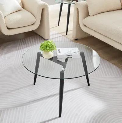 Van Beuren Coffee Table with Modern Metal Taper Legs and Clear Glass Tabletop