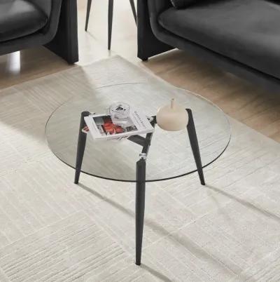 Van Beuren Coffee Table with Modern Metal Taper Legs and Clear Glass Tabletop