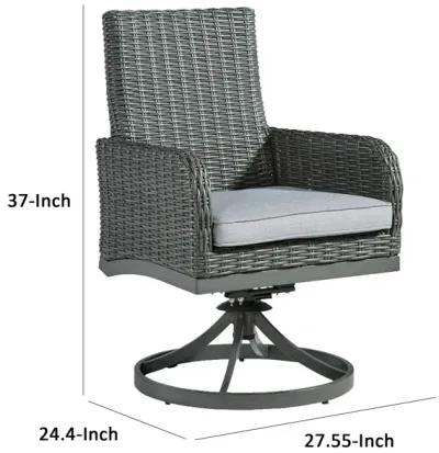 Asp 24 Inch Outdoor Swivel Chair, Set of 2, Aluminum Frame, Gray Upholstery-Benzara