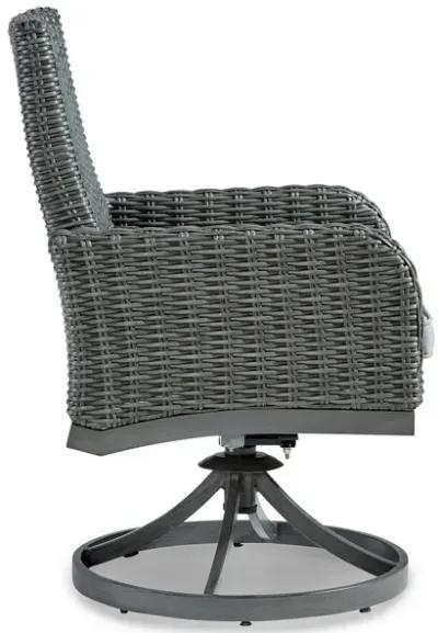 Asp 24 Inch Outdoor Swivel Chair, Set of 2, Aluminum Frame, Gray Upholstery-Benzara