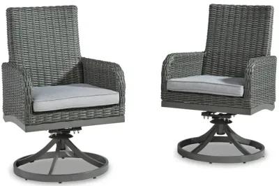 Asp 24 Inch Outdoor Swivel Chair, Set of 2, Aluminum Frame, Gray Upholstery-Benzara