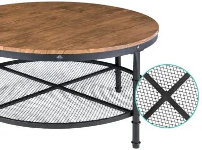 Hivvago FarmHome Industrial Wood Steel Coffee Table 2-Tier Round with Storage Shelves