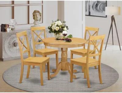 East West Furniture Dining Room Set Oak, ANBO5-OAK-W