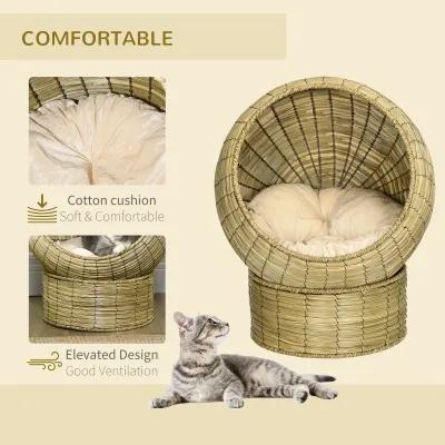 Yellow Cat Comfort: Elevated Basket Bed with Cushion & Stand