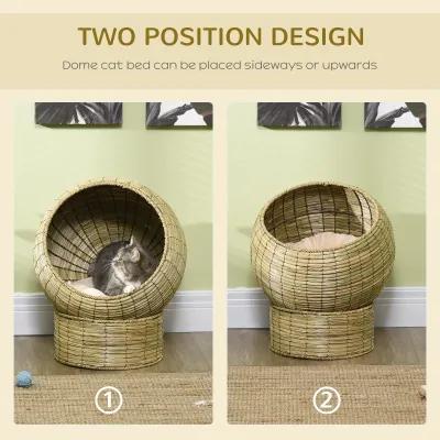 Yellow Cat Comfort: Elevated Basket Bed with Cushion & Stand