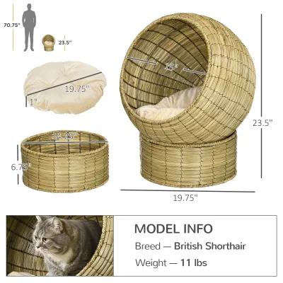 Yellow Cat Comfort: Elevated Basket Bed with Cushion & Stand