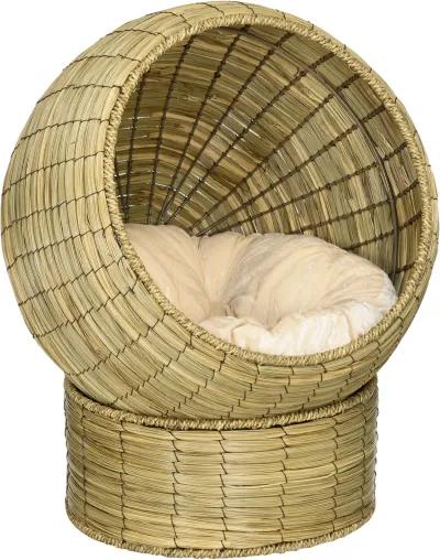 Yellow Cat Comfort: Elevated Basket Bed with Cushion & Stand