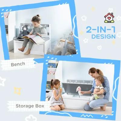 2-IN-1 Toy Chest, Kids Storage Bench Cabinet with Safety Pneumatic Rod, Grey