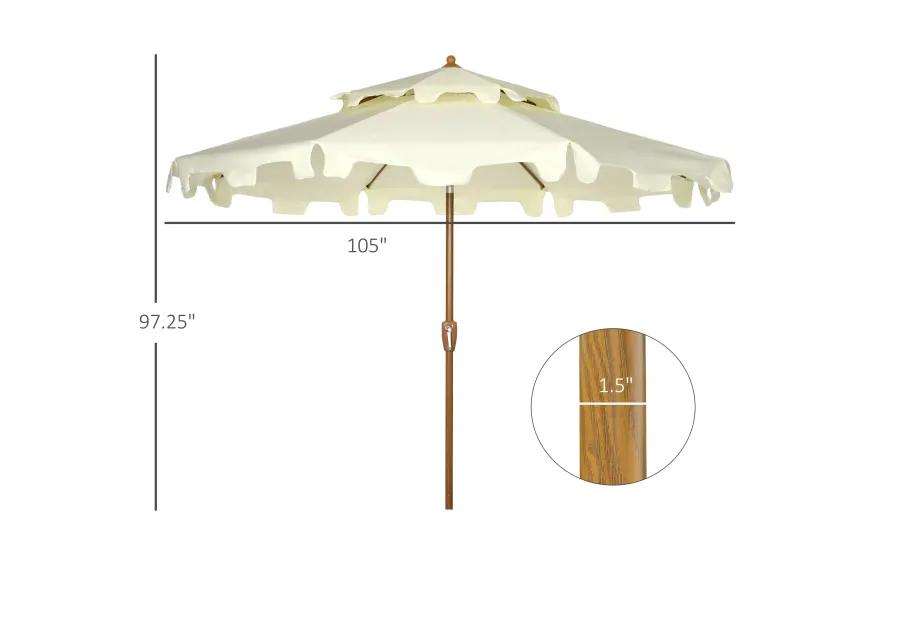 Cream White Patio Shade: 9' Umbrella with Double Top Ruffles & Tilt