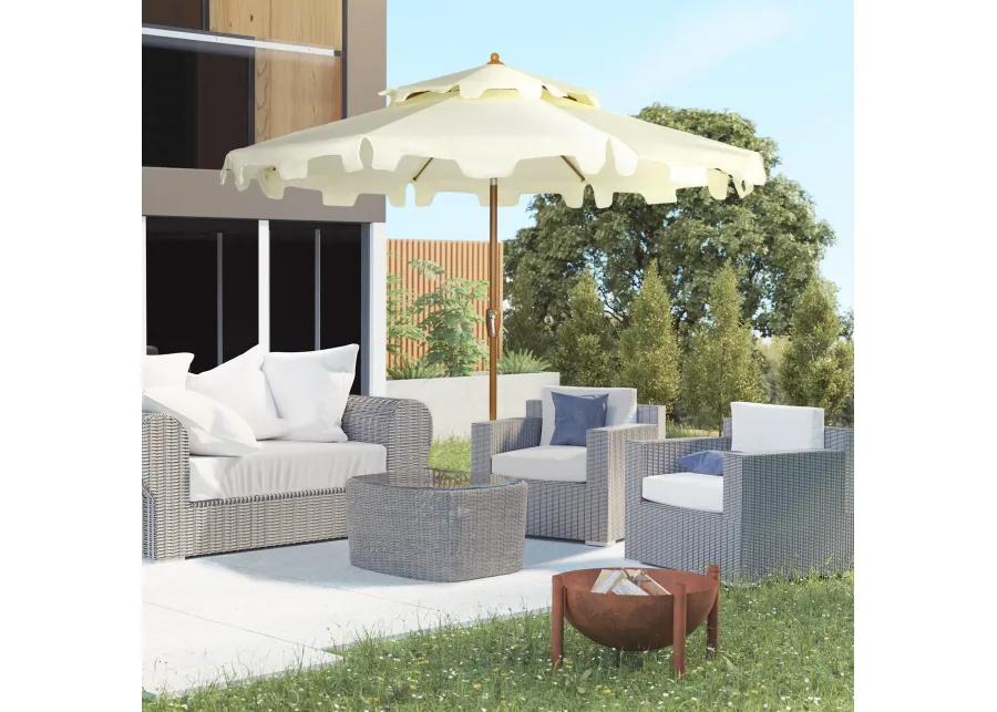 Cream White Patio Shade: 9' Umbrella with Double Top Ruffles & Tilt