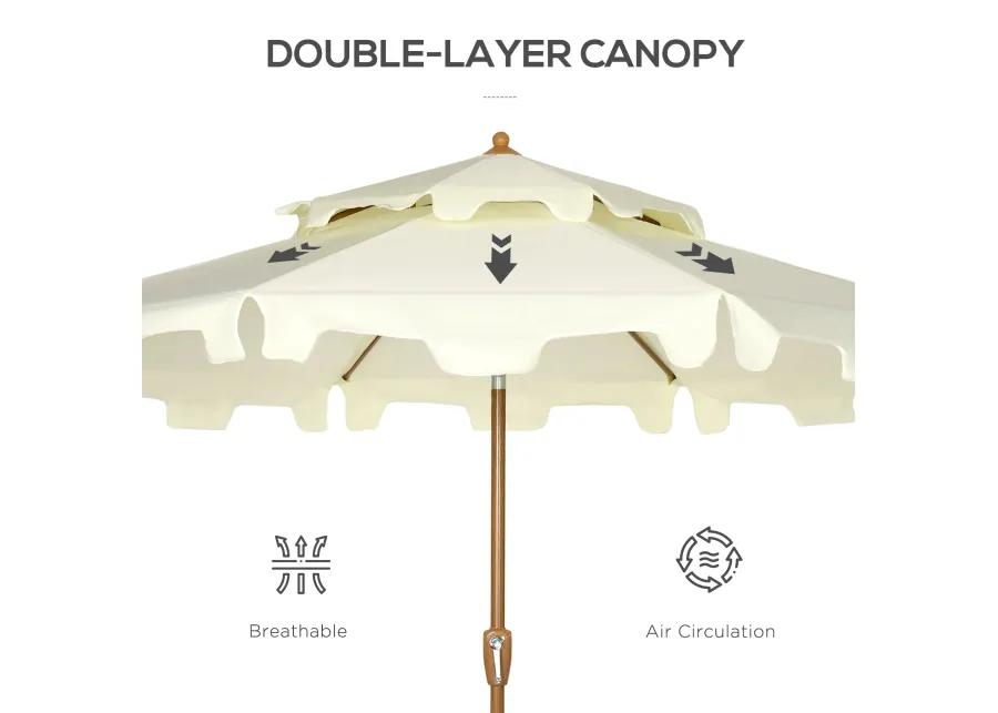 Cream White Patio Shade: 9' Umbrella with Double Top Ruffles & Tilt