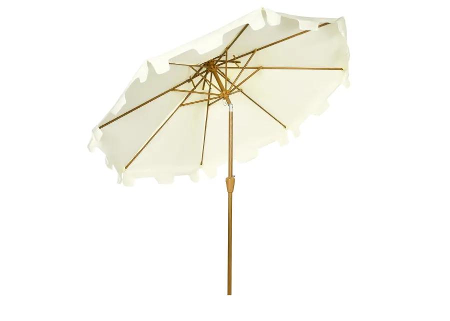 Cream White Patio Shade: 9' Umbrella with Double Top Ruffles & Tilt