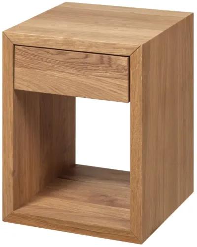 Narrow Mid-Century Modern Solid Oiled Oak Floating Nightstand with Drawer - Bedside Table for Bedroom