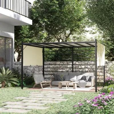 Beige Backyard Shade: 12x10 ft Outdoor Pergola with Retractable Canopy