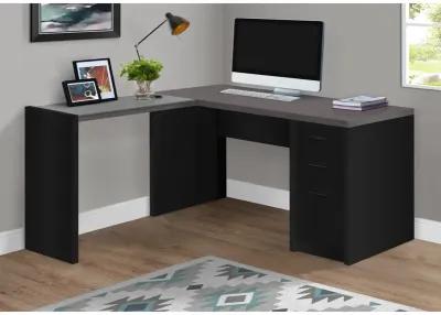 Computer Desk, Home Office, Corner, Left, Right Set-Up, Storage Drawers, L Shape, Work, Laptop, Laminate, Tempered Glass, Black, Grey, Contemporary, Modern