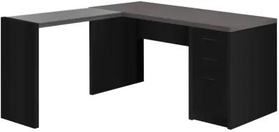 Computer Desk, Home Office, Corner, Left, Right Set-Up, Storage Drawers, L Shape, Work, Laptop, Laminate, Tempered Glass, Black, Grey, Contemporary, Modern