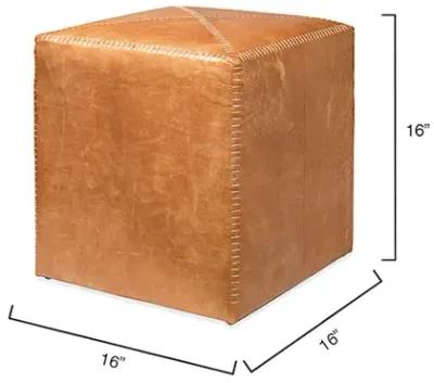 Buff Leather Small Ottoman