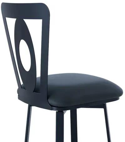 Lola Contemporary Bar Height Barstool in Matte Black Finish and Gray Faux Leather