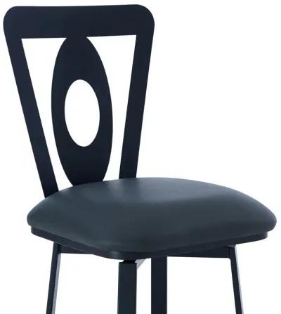 Lola Contemporary Bar Height Barstool in Matte Black Finish and Gray Faux Leather