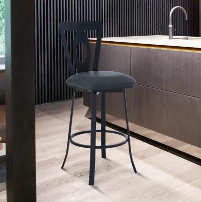 Lola Contemporary Bar Height Barstool in Matte Black Finish and Gray Faux Leather