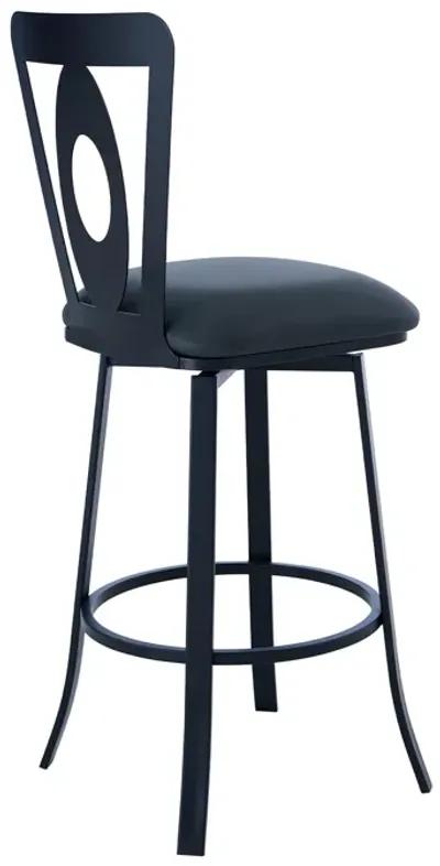 Lola Contemporary Bar Height Barstool in Matte Black Finish and Gray Faux Leather