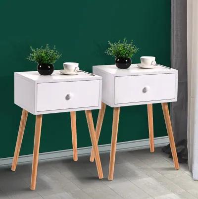 Modern Wood Nightstand with Storage Drawer, White/Brown