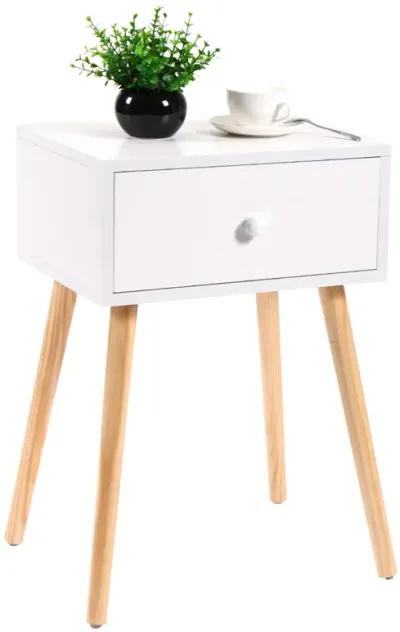 Modern Wood Nightstand with Storage Drawer, White/Brown