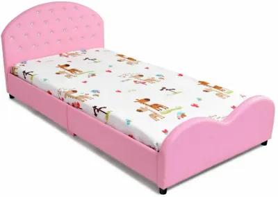 Twin Size Upholstered Platform Toddler Bed with Wood Slat Support