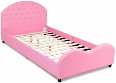 Twin Size Upholstered Platform Toddler Bed with Wood Slat Support