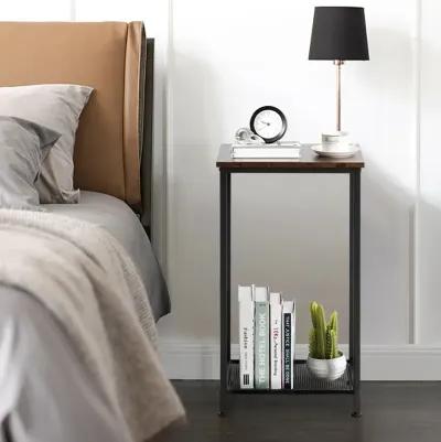 2-Tier Industrial End Table with Metal Mesh Storage Shelves