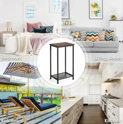 2-Tier Industrial End Table with Metal Mesh Storage Shelves