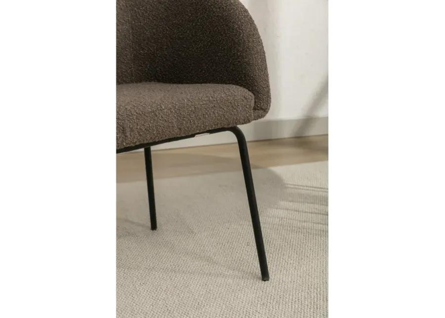 Set Of 2 Boucle Fabric Dining Chairs With Black Metal Legs, Dark Brown