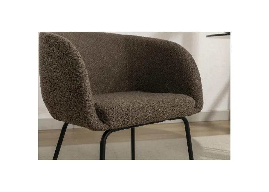 Set Of 2 Boucle Fabric Dining Chairs With Black Metal Legs, Dark Brown