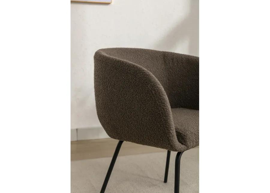 Set Of 2 Boucle Fabric Dining Chairs With Black Metal Legs, Dark Brown