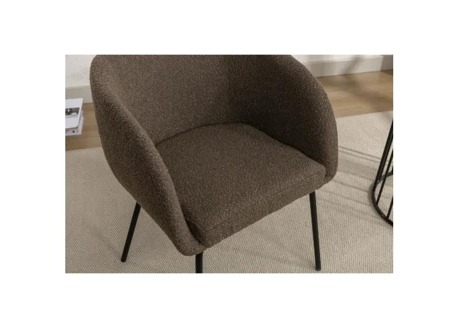 Set Of 2 Boucle Fabric Dining Chairs With Black Metal Legs, Dark Brown