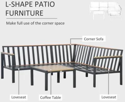 Dark Grey Patio Lounge: 5-Seater L-Shaped Aluminum Sectional Set