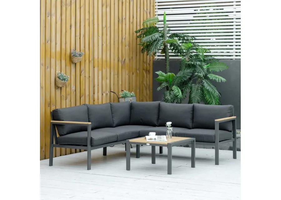 Dark Grey Patio Lounge: 5-Seater L-Shaped Aluminum Sectional Set