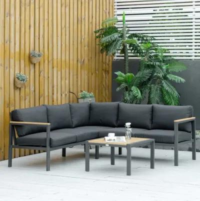 Dark Grey Patio Lounge: 5-Seater L-Shaped Aluminum Sectional Set