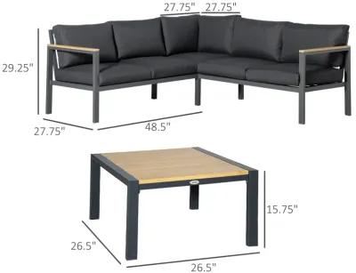 Dark Grey Patio Lounge: 5-Seater L-Shaped Aluminum Sectional Set