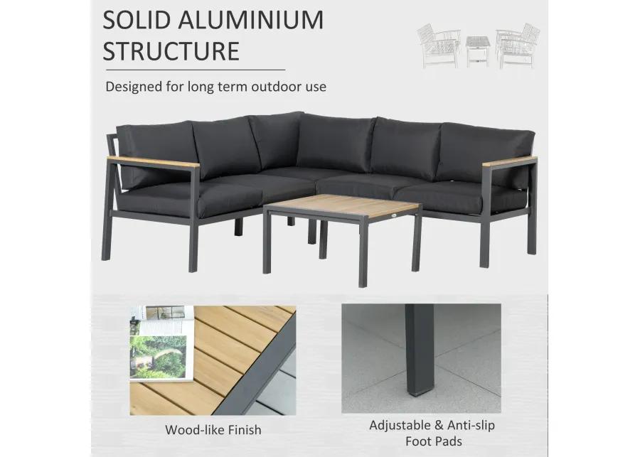 Dark Grey Patio Lounge: 5-Seater L-Shaped Aluminum Sectional Set