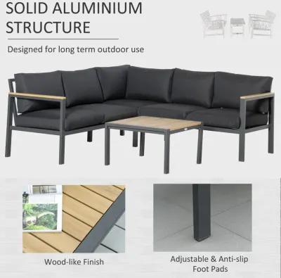 Dark Grey Patio Lounge: 5-Seater L-Shaped Aluminum Sectional Set