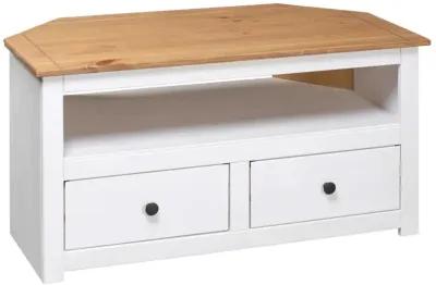 Corner TV Stand White 36.6"x19.3"x19.3" Solid Pine Panama Range