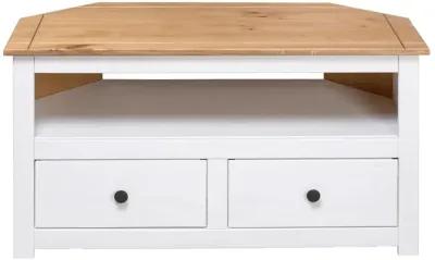 Corner TV Stand White 36.6"x19.3"x19.3" Solid Pine Panama Range