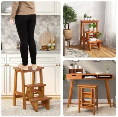 Hivvago 3-in-1 Rubber Wood Step Stool with Convenient Handle