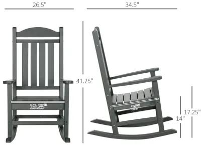 Outsunny 2 Pieces Outdoor Rocking Chair, All Weather-Resistant HDPE Rocking Patio Chairs with Rustic High Back, Armrests, Oversized Seat and Slatted Backrest, 350lbs Weight Capacity, Dark Gray