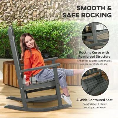 Outsunny 2 Pieces Outdoor Rocking Chair, All Weather-Resistant HDPE Rocking Patio Chairs with Rustic High Back, Armrests, Oversized Seat and Slatted Backrest, 350lbs Weight Capacity, Dark Gray