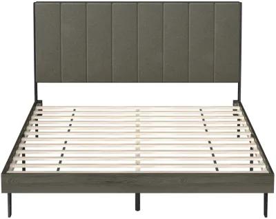 Queen Size Upholstered Bed Frame with Tufted Headboard